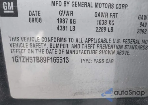 2009 Chevrolet Malibu Lt z USA, uszkodzony, nr VIN 1G1ZH57B89F165513